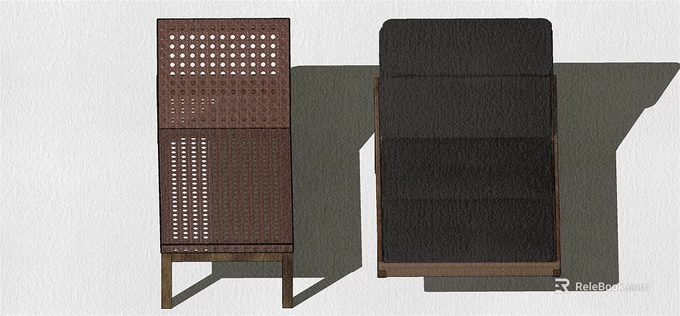Brown Woven Grid Pattern Lounge Chair and Black Upholstered Recliner Design 3d model 