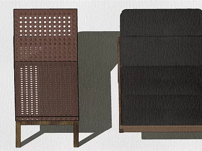 Brown Woven Grid Pattern Lounge Chair and Black Upholstered Recliner Design 3d model
