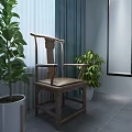 Traditional Wooden Chair In Serene Interior With Green Plants Curtains And Wall Art