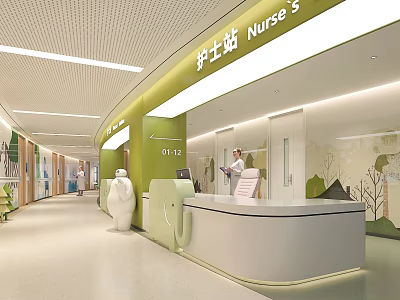 Modern Hospital Nurse Station Interior Featuring Front Desk Medical Staff And Wall Decorations 3d model