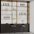Modern Bar Counter Interior With Wine Bottles Glasses And Bar Stools