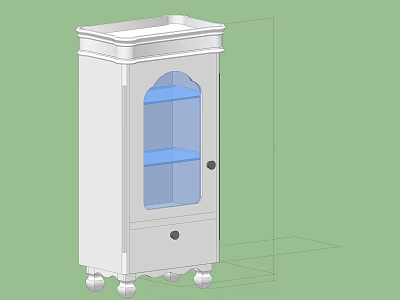Traditional White Bookcase With Glass Door Blue Shelves Bottom Drawer And Caster Wheels 3d model
