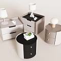 Modern Bedside Tables With Different Designs Drawers And Decorative Lamps 3d model