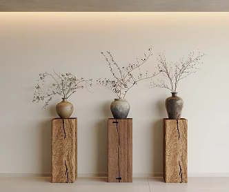 Mid-ancient Quiet Flower Art Dried Branches Flower Art Potted Plant Dried Branches Mid-ancient Style Dried Branches Ornaments Dried Branches Flower Art Pottery Pot Vase Solid Wood Stump 3d model