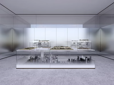 Modern Cultural Center Interior Design Showcasing Exhibition Models In Glass Display Cases 3d model