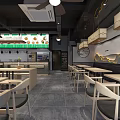 Modern Restaurant Interior With Menu Display Wooden Tables And Open Layout 3d model