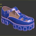 Blue Casual Platform Shoes With Buckle Strap And Woven Cut Out Details