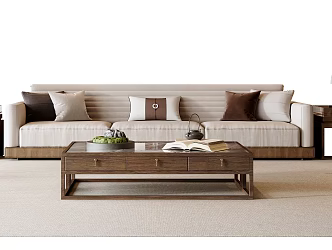 New Chinese Style Sofa Coffee Table Combination Solid Wood Furniture Leisure Chair Fabric Sofa Table Lamp Side Stool 3d model