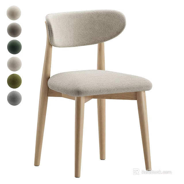 Modern Minimalist Dining Chair With Curved Backrest Wooden Legs And Upholstered Seat 3d model 