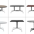Various Dining Tables Featuring Round And Rectangular Tops With Metal Bases In Different Colors 3d model