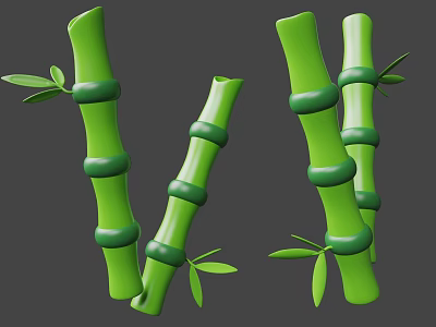 Fresh Green Bamboo Plants With Natural Joints And Lush Leaves 3d model