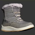 Cozy Gray Snow Boots With Soft Fur Collar And Lace Up Design White Sole