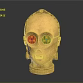 Golden Robot Head Furniture Decorative Piece With Metallic Finish Orange Light Eyes Black Base Stand