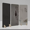 Elegant Traditional Chinese Room Partition With Calligraphy Fan And Landscape Painting