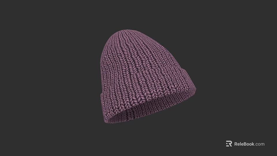 Stylish Purple Knitted Beanie With Intricate Knit Pattern For Winter Wear 3d model 