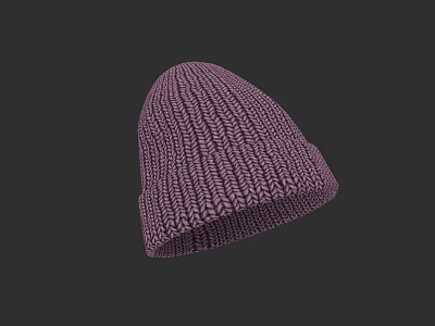 Stylish Purple Knitted Beanie With Intricate Knit Pattern For Winter Wear 3d model