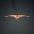 Man Standing Barefoot Shirtless in Black Shorts with Arms Outstretched Against Gray Background