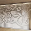 Modern White Wavy Texture Feature Wall With LED Lighting And Indoor Plants 3d model