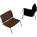 Modern Brown And Black Velvet Single Chairs With Tufted Seats And Metal Frames