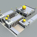 Islamic Religious Architecture With Yellow Domes Arched Windows And Traditional Design