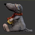 Plush Mouse Character Sitting With Red Scarf And Holding Yellow Cheese On Black Surface