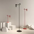 Black And Red Floor Lamps With Modern Design On White Geometric Display Pedestals