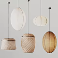 Modern Woven and Paper Pendant Lights in Oval and Cylindrical Shapes on Neutral Background
