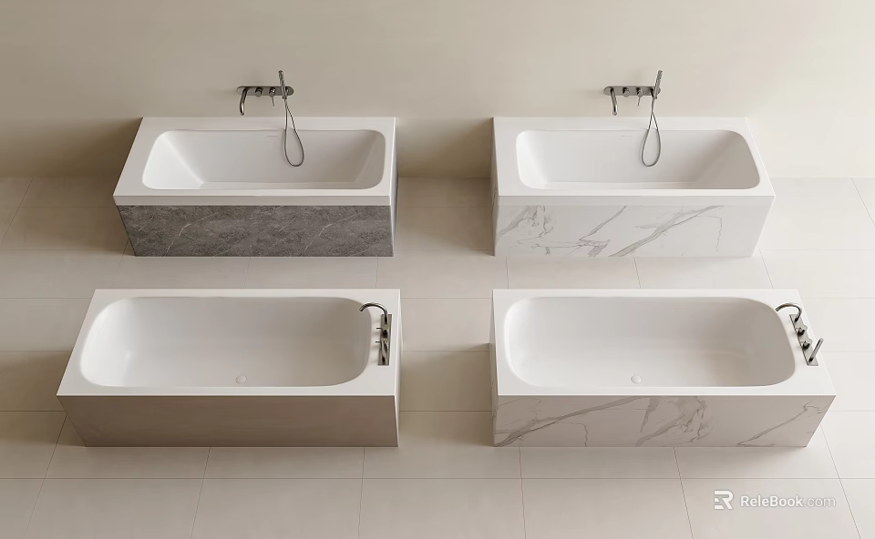 Elegant Modern Bathtubs Interior Design With Marble Base And White Ceramic 3d model