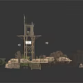 Modern Watchtower And Military Vehicle In Defense Scene With Concrete Fence And Stones