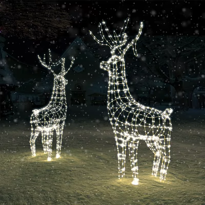 Deer Shaped Festive Decorative Lights Illuminate Snowy Outdoor Winter Night Garden 3d model