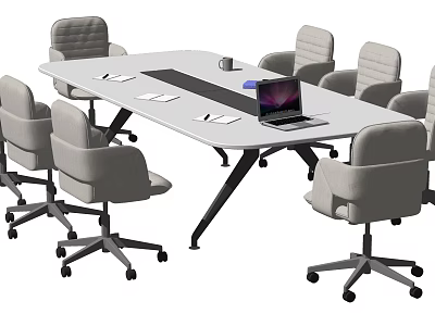 Modern Conference Table Setup With Ergonomic Office Chairs Laptop And Documents 3d model