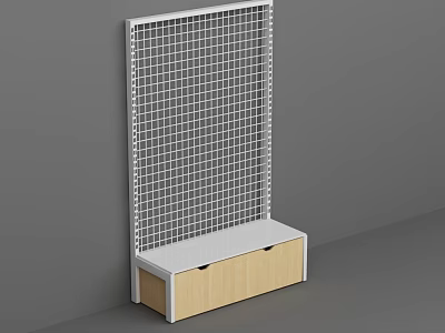 White Frame Metal Grid Shelf with Wooden Drawers and Wall Mounted Design 3d model