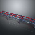 Scenic Bridge Structure With Red Blue Frames And Support Components Reflection View 3d model