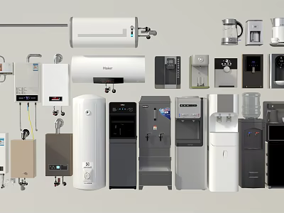 Collection of Essential Home Electrical Appliances Including Water Heaters Dispensers and Coffee Makers 3d model