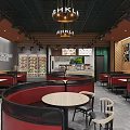 Modern Restaurant Interior With Circular Seating And Lighting 3d model