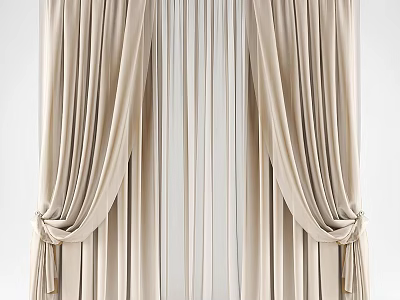 Elegant Beige Curtains With Double Layer Sheer Inner And Tiebacks Design 3d model