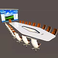 Modern Oval Conference Table With Brown Chairs And Projector Screen 3d model