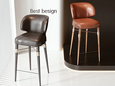 Modern Black And Brown Leather Bar Stools With Metal Legs Design 3d model