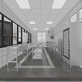 Spacious Commercial Kitchen With White Tiled Walls Ceiling Lights And Stainless Steel Equipment