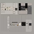 Modern Kitchen Interior With Built in Wine Cabinet Glass Shelves And White Appliances