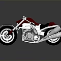 Red and Silver Custom Motorcycle Featuring Chrome Exhaust Black Wheels Red Seat on Gray Background
