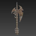 Intricate Wooden Axe With Detailed Carved Design And Decorative Blade Structure