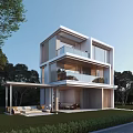 Modern Multi Storey Detached Villa With Glass Facade Balconies And Lush Green Surroundings