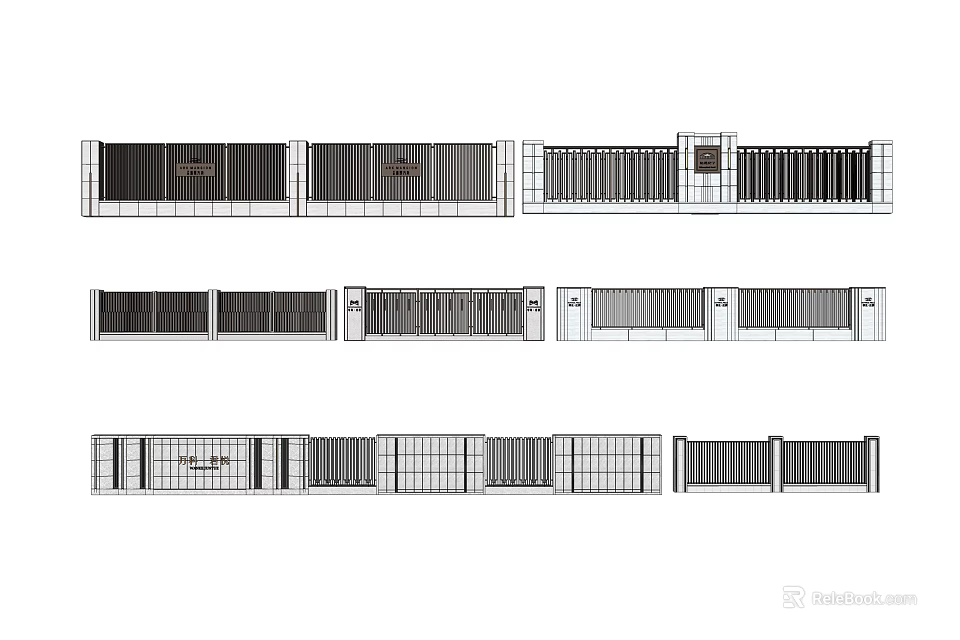 Building Exterior Wall Design With Various Grille Patterns And Panel Arrangements 3d model