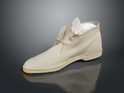 Beige High Top Casual Shoes With Lace Up Design And Rubber Sole 3d model