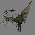 Classic Wooden Ship Design With Tall Masts And Decorative Hull Carvings Features