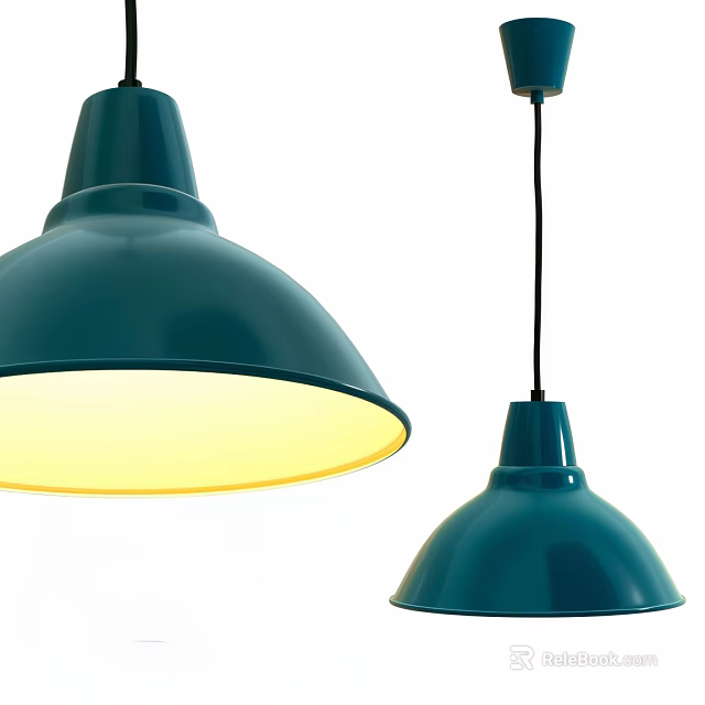 Teal Dome Shaped Pendant Lights With Warm Yellow Light For Home Interiors 3d model 