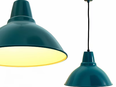 Teal Dome Shaped Pendant Lights With Warm Yellow Light For Home Interiors 3d model