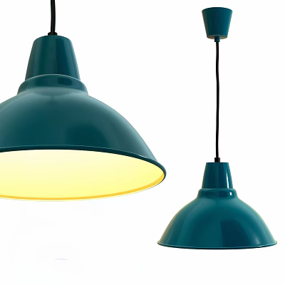 Teal Dome Shaped Pendant Lights With Warm Yellow Light For Home Interiors 3d model