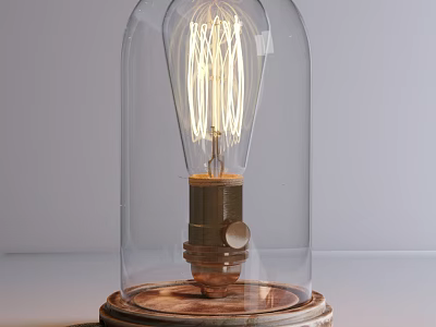 Vintage Filament Bulb Table Lamp With Transparent Glass Shade And Wooden Base 3d model
